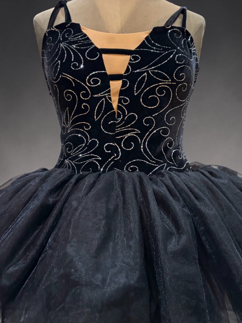 ✨ Luxury Black & Silver Glitter Embellished Tutu | Size Small | Stage-Ready Glam